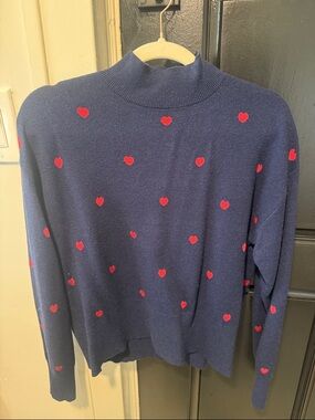 Truth Navy Turtleneck Sweater with Red Heart Motif